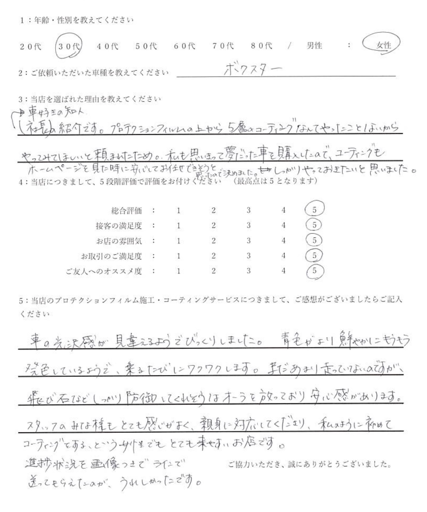 東京都・30代のお客様からのクチコミ・評判ポルシェ718 ボクスター プロテクションフィルム・セラミックコーティング施工